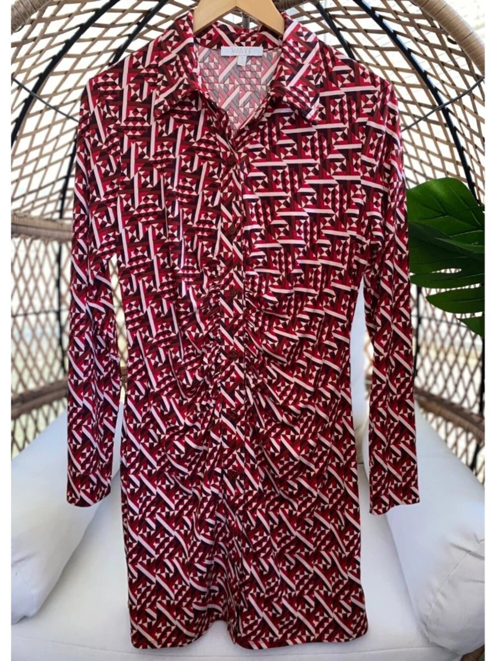 WAYF Womens Ruched Geometric Body Con Dress Size Small